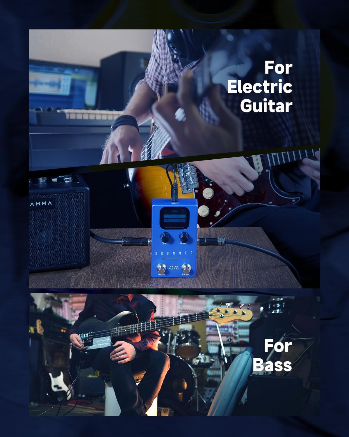 FLAMMA FF02 Drum Machine Guitar Pedal - 121 Drum Grooves, 11 Music Genres, Tap Tempo, Adjustable Rhythms, Stereo I/O for Live & Studio Use