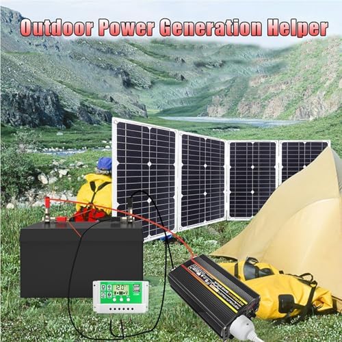 4000W Complete Solar Inverter Kit with 100W Solar Panels & 50A MPPT Controller - Off-Grid Power System for Home Backup, RV, Emergency, Yellow 12V-110V, Solar Energy Solution