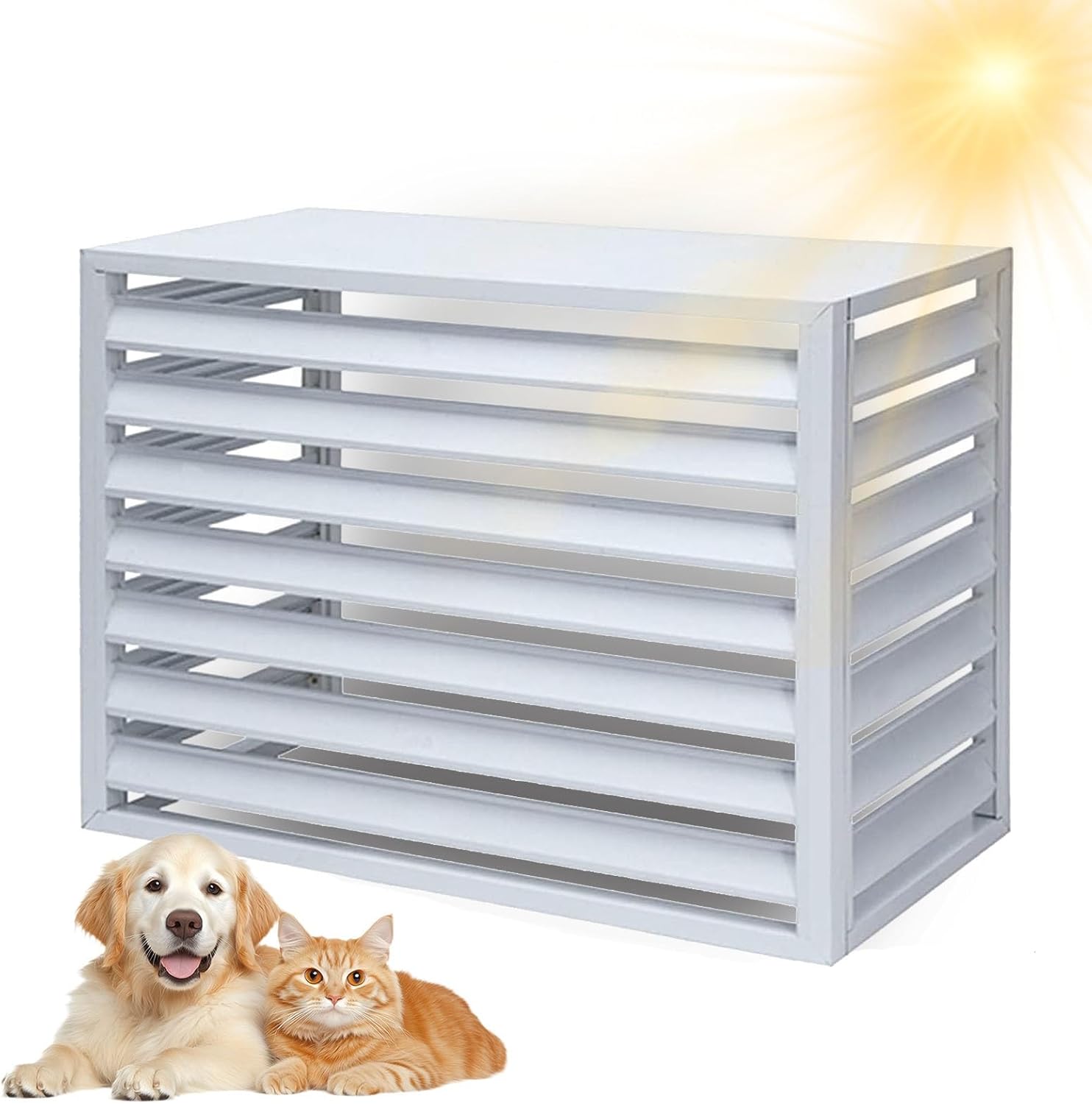 Aluminum Air Conditioner Cover, Air Conditioner Fence for Outside, Anti Theft, Noise Reduction, Wide Application, Outdoor All Weather(White,110cm)