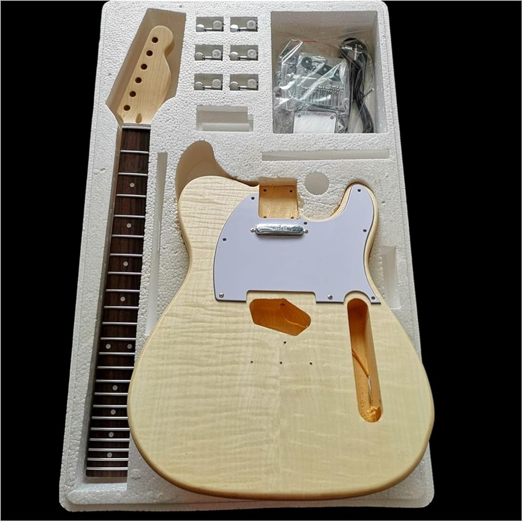 Maple Tiger Pattern Maple Electric Guitar Basswood Body Neck Rosewood Fingerboard DIY Combination Unfinished Guitar Body (Color : 16)