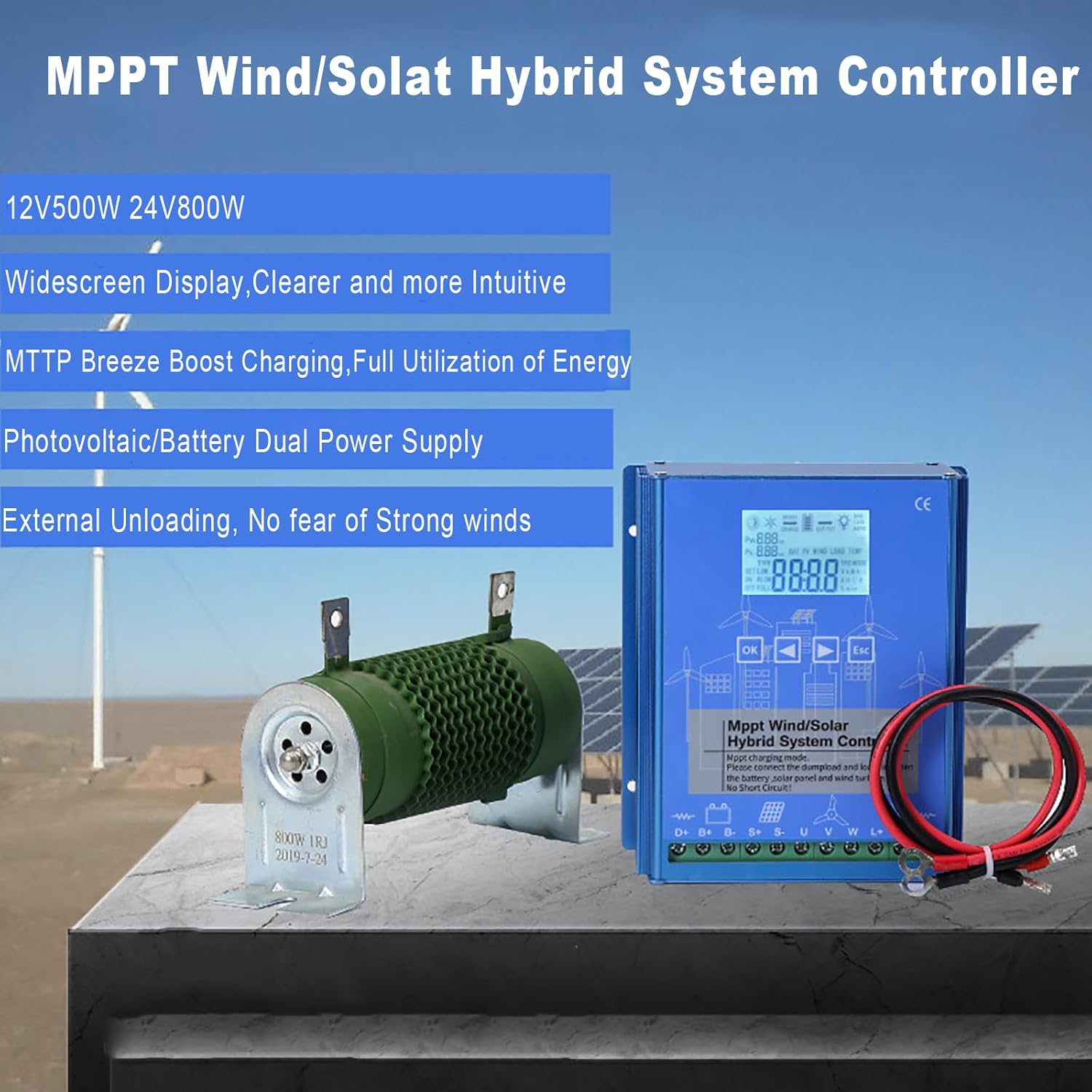 Wind Solar Hybrid System MPPT Charge Controller with Dump Load Wind Turbine Generator Solar Panel 12 24 48V Auto Universal for Off Grid Wind Solar Hybrid Systems Hybrid Charge Controller 12V-18000W