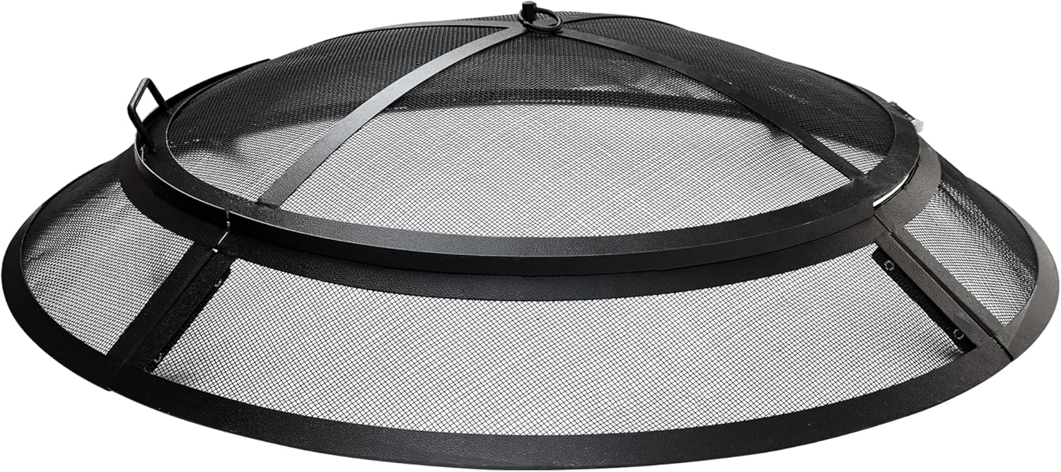 FEBTECH - Fire Pit Spark Screen 30 inch - Heavy Metal Outdoor Fire Pit Screen Cover Round with Hook for Easy to Lift fire Pit Screen 30 inch Round, firepit Replacement Screen & Fire Pit Insert, Black