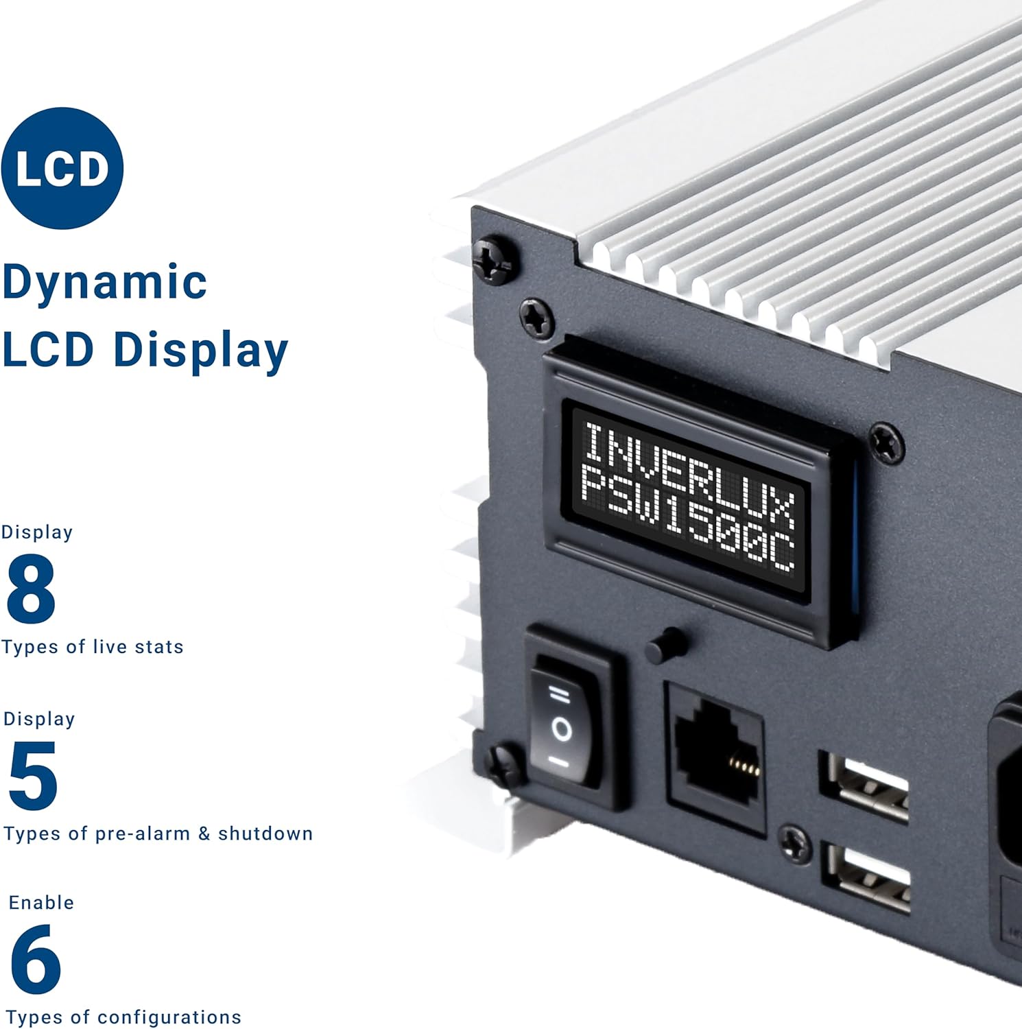 1500W Pure Sine Wave Inverter Charger with App Control, LCD Display, Auto Transfer Switch, Quick Charge 3.0 USB – Battery Backup System for Home, Sump Pump, Solar, and Power Outages