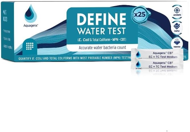 Define Water Test Kit - Detects Most Probable Number of E. coli & Total Coliform - No Lab Required - Home, Well, Tap & Freshwater Testing (25 Pack)