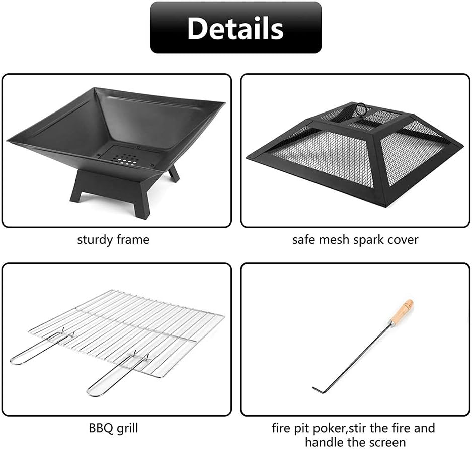 Fire Pit Portable Wood Burning Bonfire Firepit, with Spark Screen Fireplace Poker Firebowl
