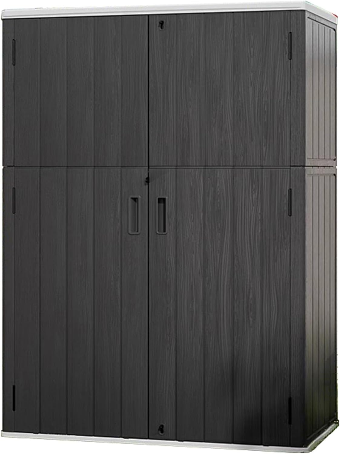 Storage Shed Plastic Vertical Storage Shed，with Adjustable Shelfs and Lockable Door for Sofa Cushion Tool Equipment(Black,51.5X69.3X27.5in)