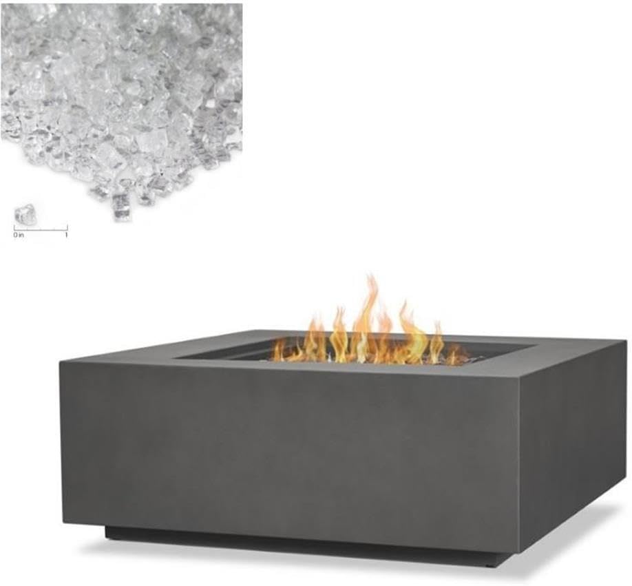 Home Square 2-Piece Set with Square Propane Fire Table and Fire Glass