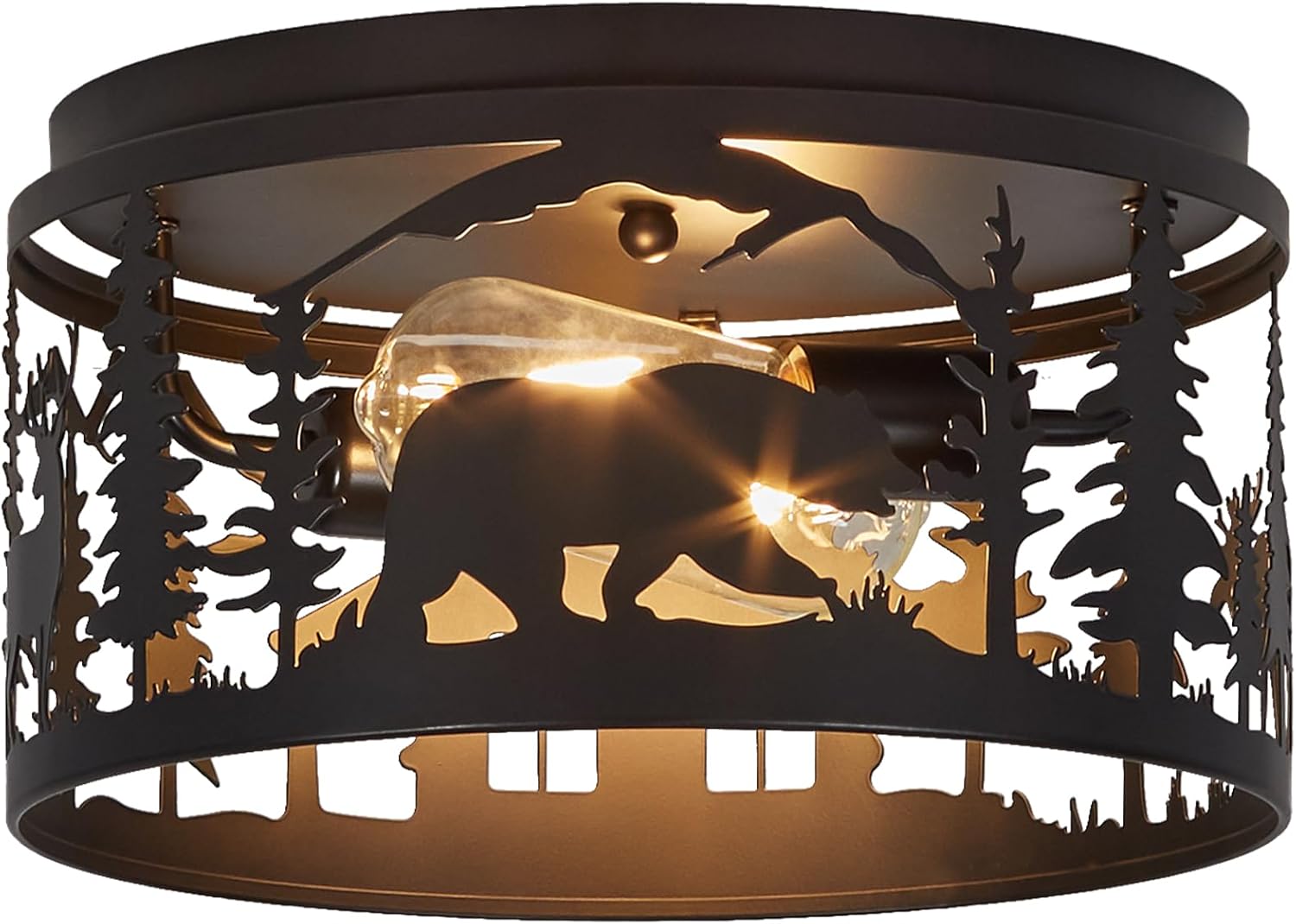 Rustic Flush Mount Ceiling Light - 2-Light Metal Fixture with Deer & Bear Design, Farmhouse Ceiling Lamp for Kitchen, Bedroom, Foyer, and Entryway - Compatible with E26 Bulbs