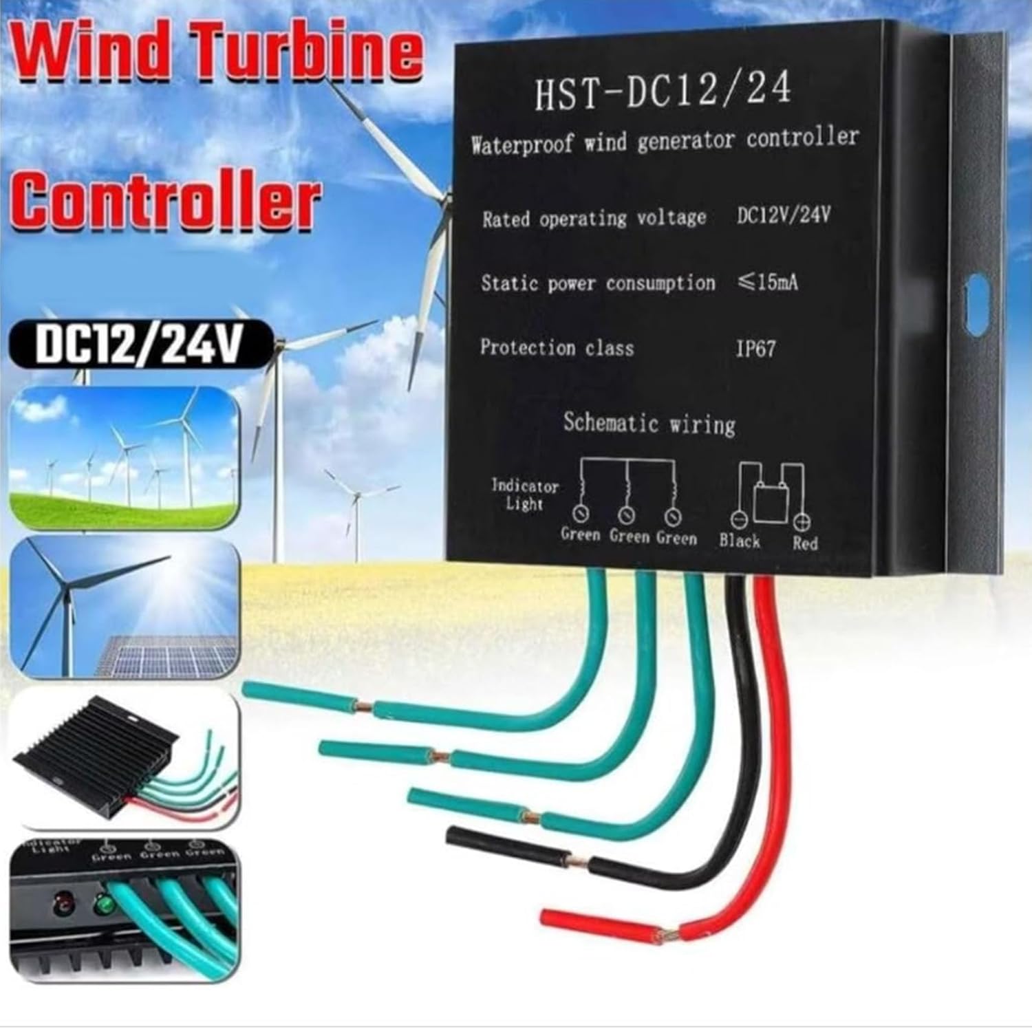 24v,HYZHANHONG 100W-12000W Wind Turbine Charge Controller, IP67 Waterproof 12V 24V Automatic 48V Windmill Regulator for Wind Turbine and Battery