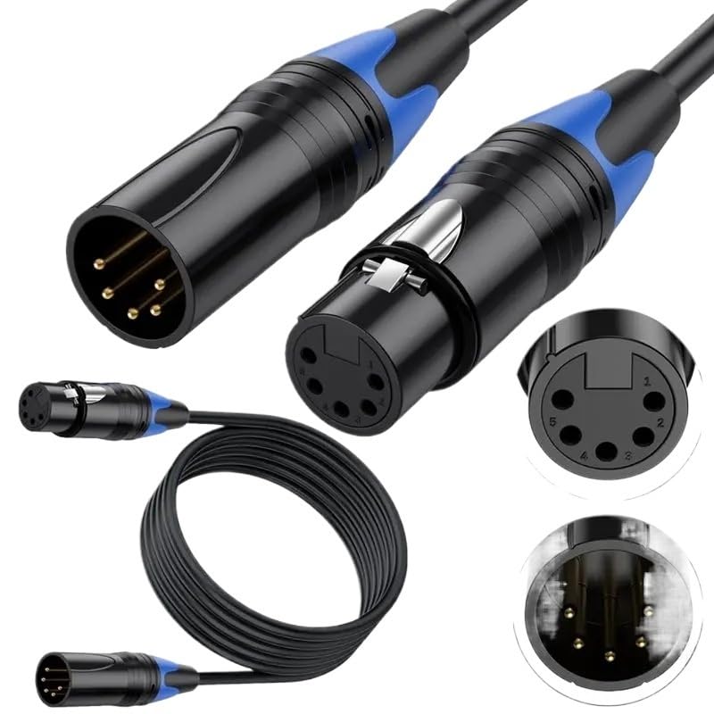 XLR 5Pin 5-Core Male to Female Audio Amplifier, Mixing Console, Lighting Spotlight Connection Cable 0.5M 1.8M 300cm 5M 10M(5m)