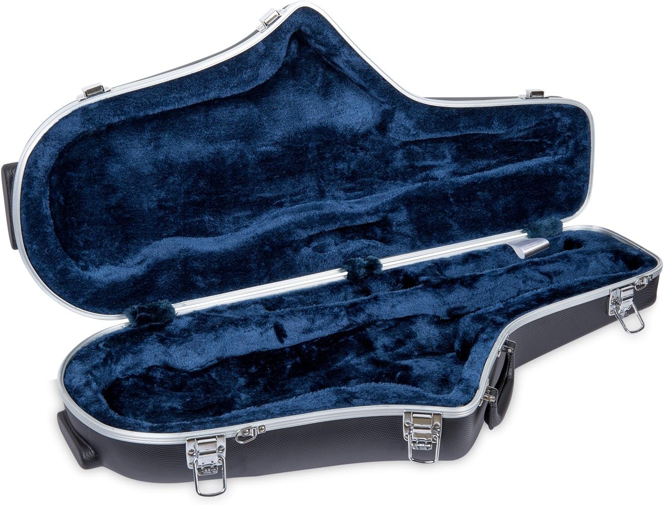 Crossrock ABS Tenor Saxophone Case – Contoured Black Diamond Texture, Deep Blue Velvet Interior, Accessory Pocket, Security Lock & Detachable Strap