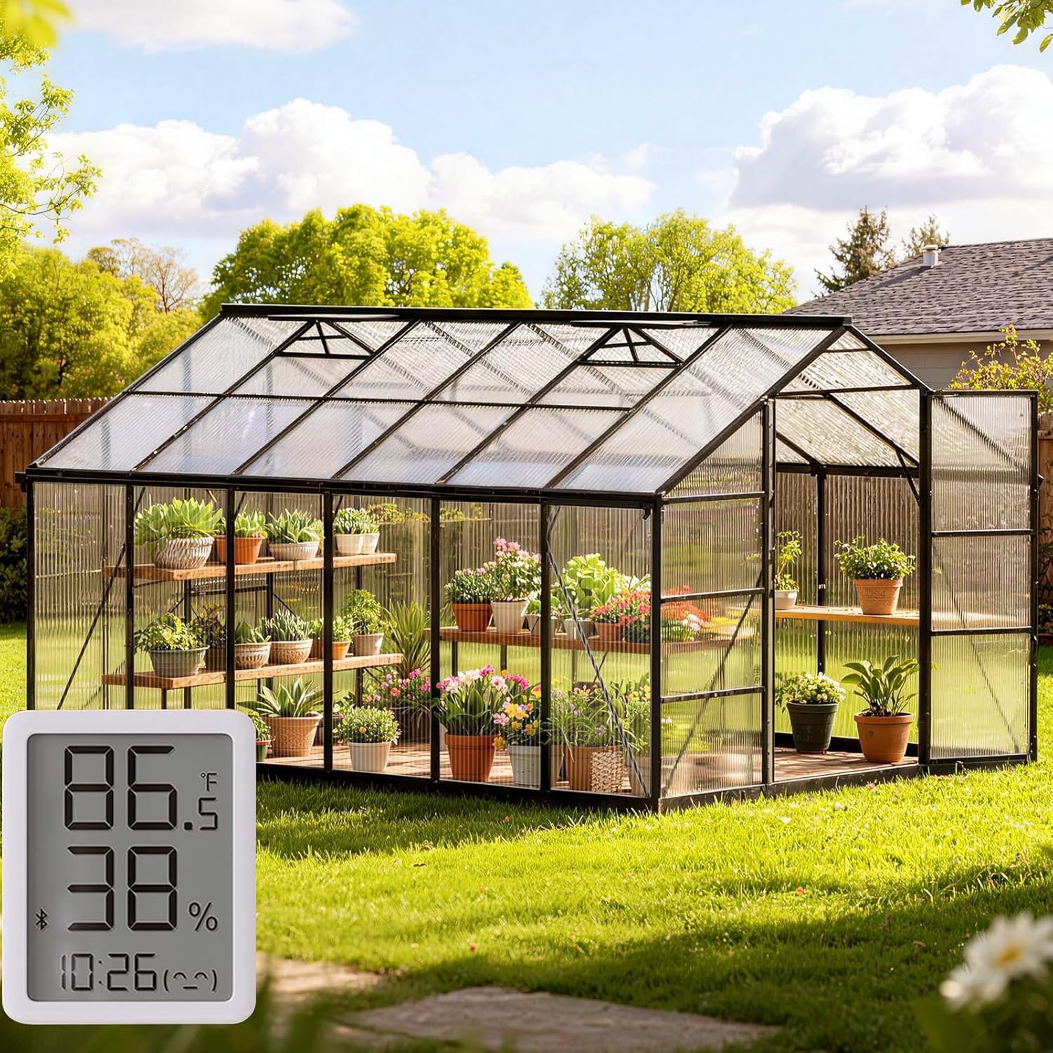 10X12 FT Greenhouse for Outdoors, Polycarbonate Walk-in Green House for Outside, Reinforced Aluminum Frame Greenhouses, Heavy Duty Garden, Patio, Backyard Flower Planting