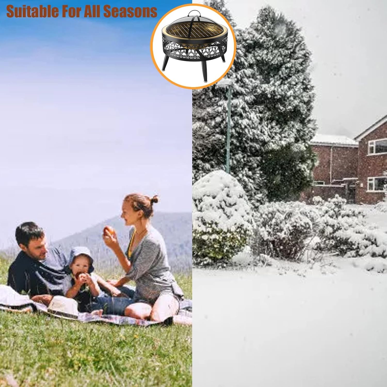 LXLZYXSF Wood Burning Fire Pit Bowl with Table Top, Round Tea Table, Metal Fire Basin for Outdoor Indoor Yard Garden Deck Porch Living Room Patio (Color : Deep Coffee, Size : 52.5cm/20.6inch Wide)