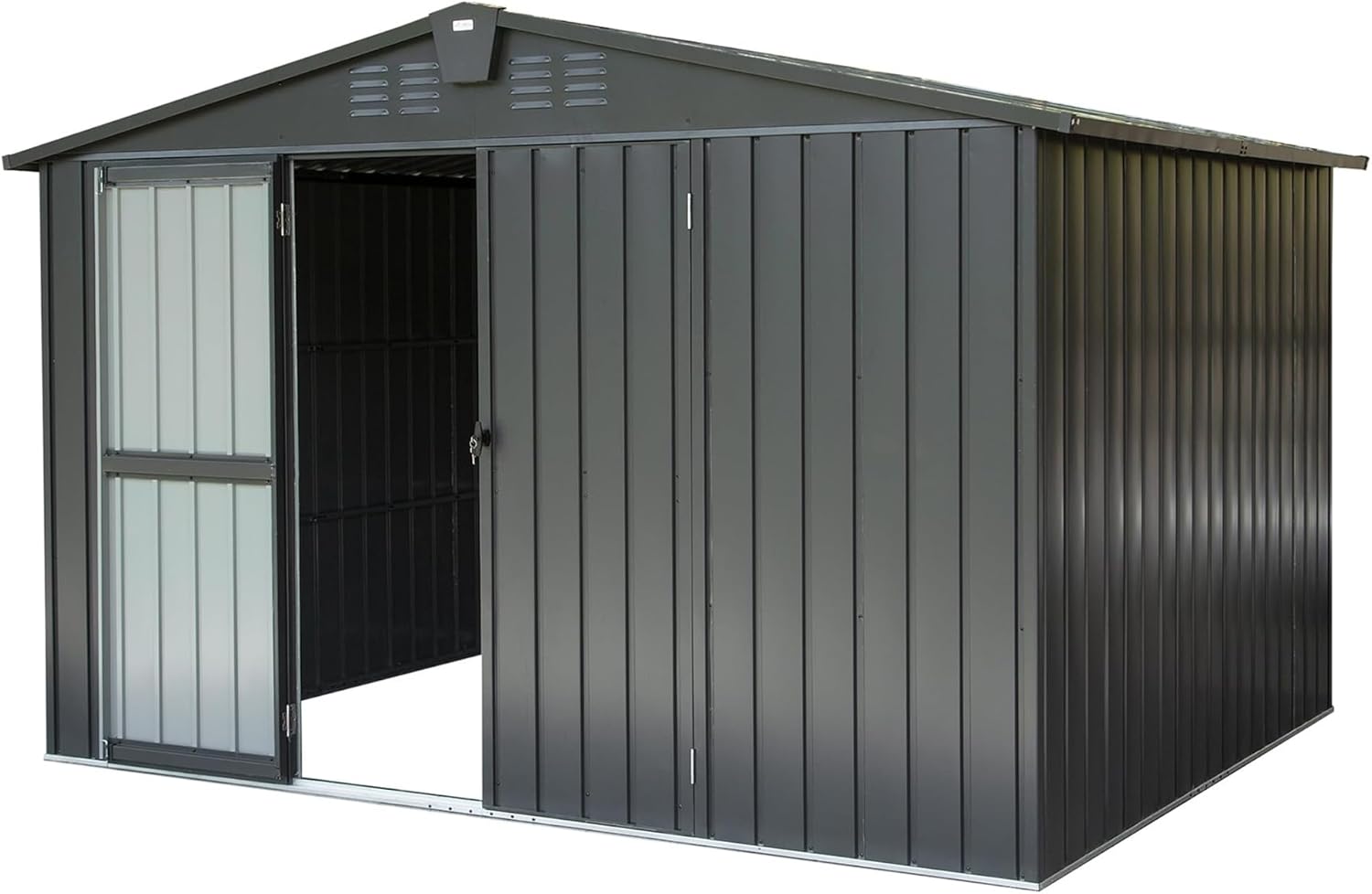 GOWE Outdoor Storage Shed 10'x 8', Metal Garden Shed for Bike, Trash Can, Tools, Galvanized Steel Outdoor Storage Cabinet with Lockable Door for Backyard, Patio, Lawn (10x8ft, Dark Gray)