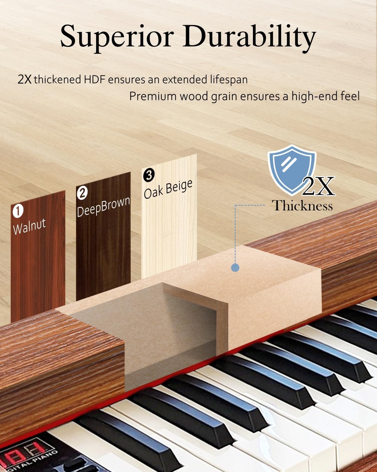 Longeye Piano Keyboard 88 Keys Wooden Electric Piano Semi Weighted Digital Piano Includes Piano Stand, Music Stand, Keyboard Bench, Headphones, MOLD2 Deep Brown