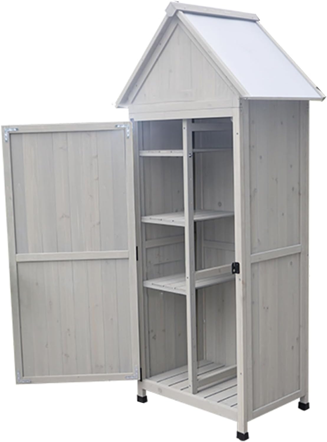 Wooden Outdoor Garden Storage Shed with 3 Tier Shelves Solid Wood Tool Cabinet for Balcony Patio Lawn Utility Outside Tool House