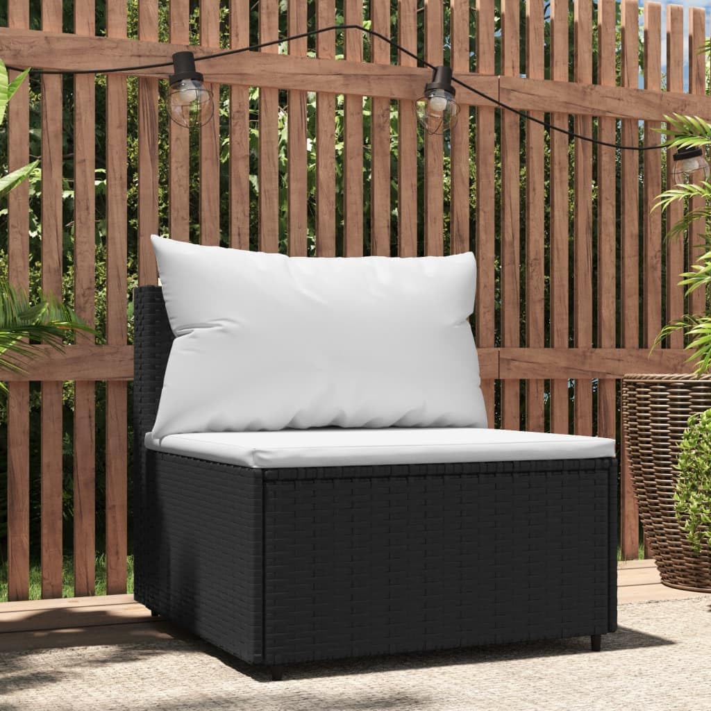 Patio Middle Sofa with Cushions Black Poly Rattan,AllWeather Modular Rattan Garden Sofa with Cushions for Relaxing or Dining Patio Furniture & Accessories, Outdoor Seating