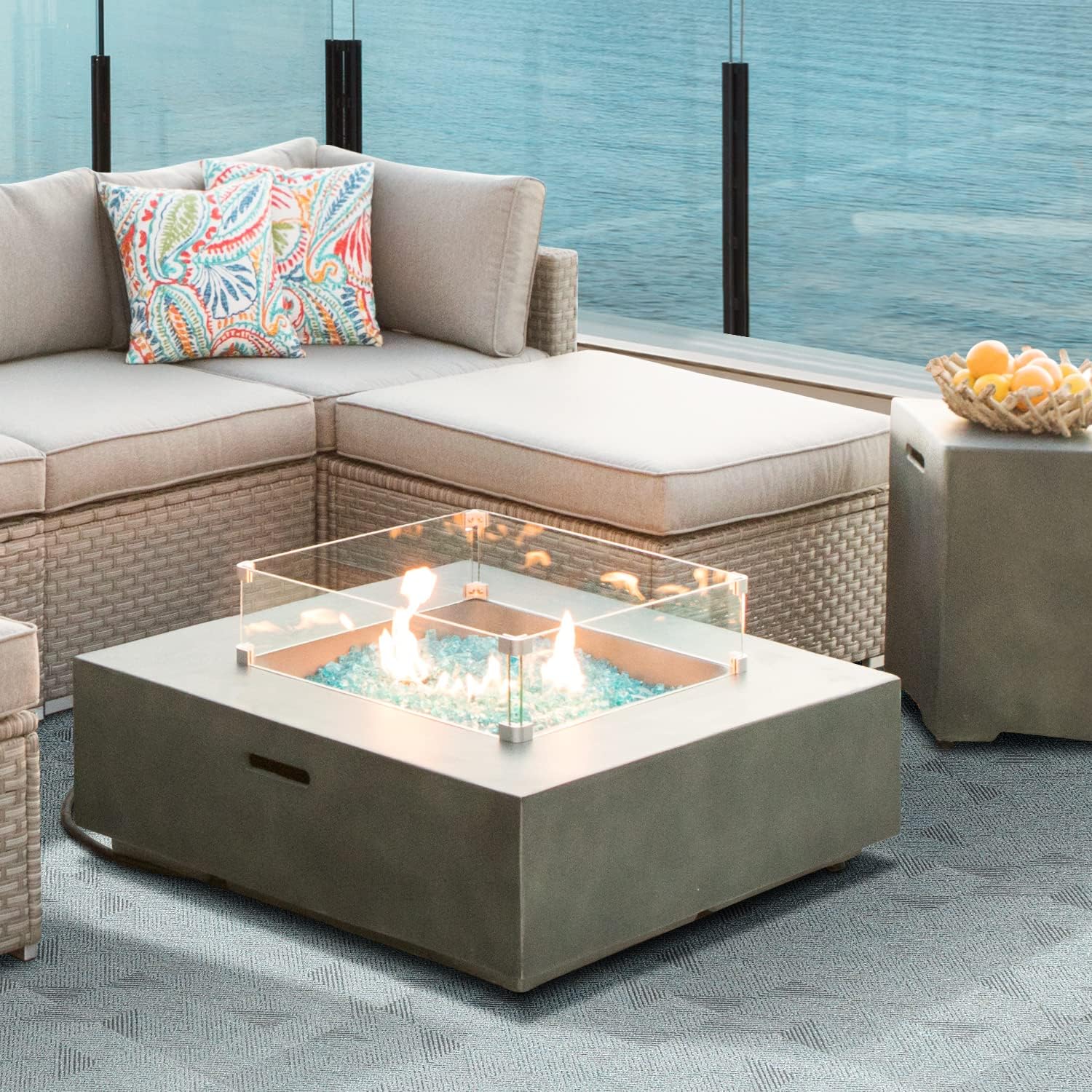 SUNBURY Outdoor Propane Fire Pit Table, 50,000 BTU Patio Gas Fire Table (Dark Green)