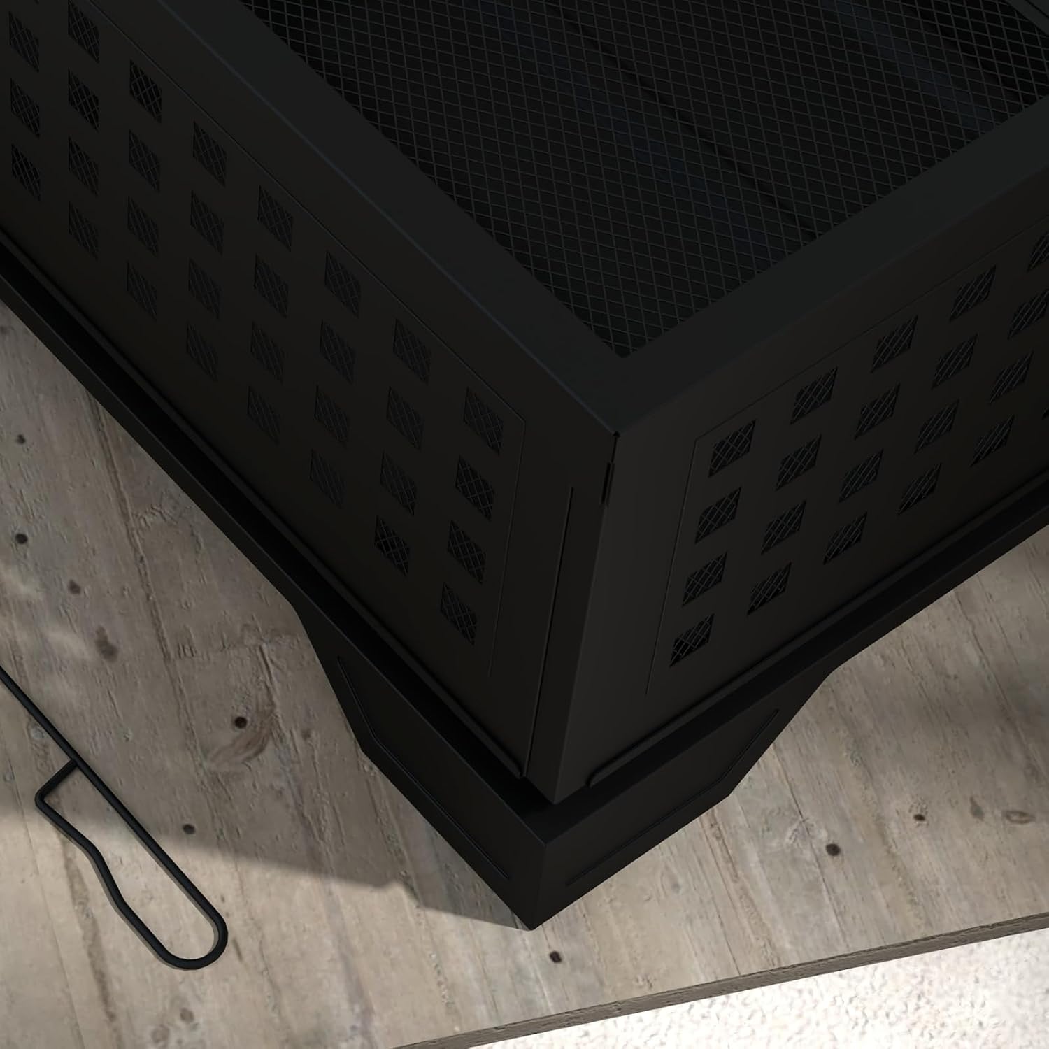 Outdoor Fire Pit 21.7 Inches Foldable Portable Square Fire Pit Wood Burning with Spark Screen Easy to Assemble Suitable for Courtyard Garden Camping Picnic Bonfire Black