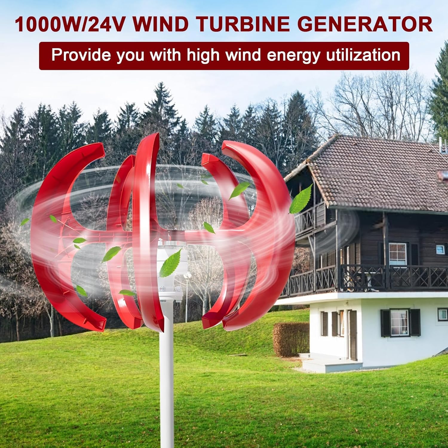 800W Home Wind Turbine Kit, 12V/24V Home Wind Generator, 2.5m/s Start-Up Wind Speed, Adjustable Wind Direction, Suitable for Farms, Gardens, RVs, and Boats