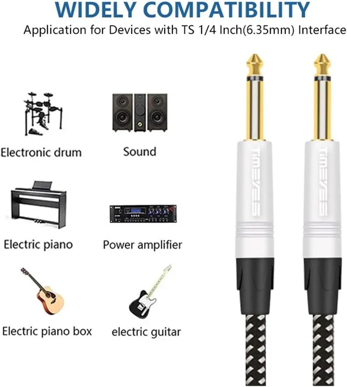 6.35mm Jack Audio Cable to1/4 TS Mono Male Aux Unbalanced Instrument Cable for Guitar Bass Amplifier Keyboard Electric Mandolin(3m)