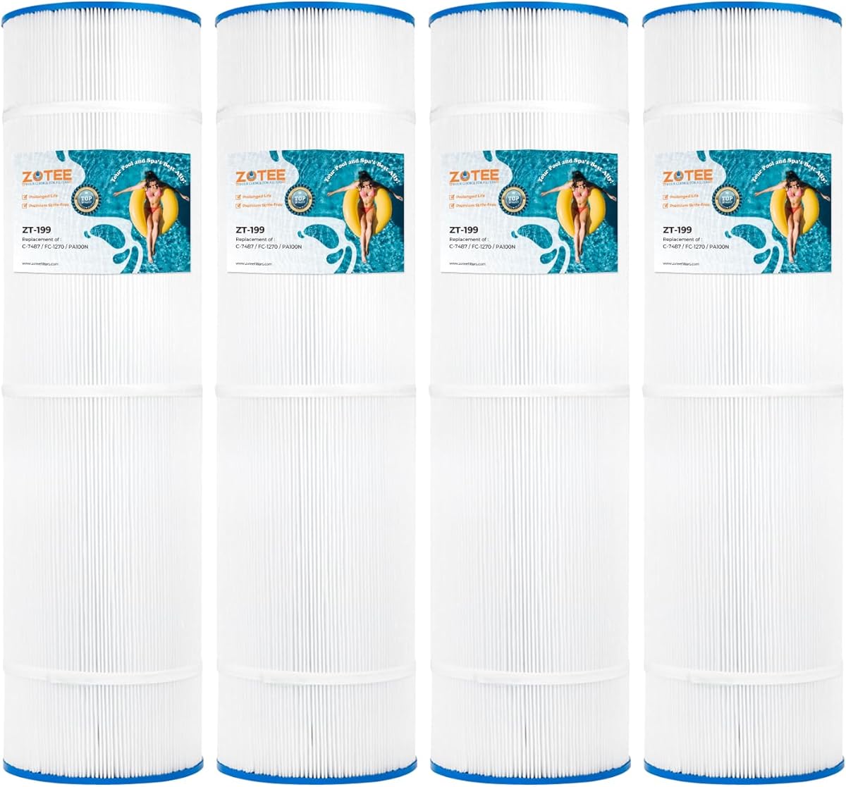 ZOTEE Pool Filter Cartridge Compatible with Unicel C-7487, Filbur FC-1270, CX870RE, SwimClear C4020,C4000S, PA100N, 4 Pack