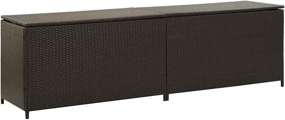 Brown Poly Rattan Outdoor Storage Box with Powder-Coated Steel Frame, 78.7x78.7x23.6 Inch Water-Resistant Deck Box for Patio Garden Pool Toys