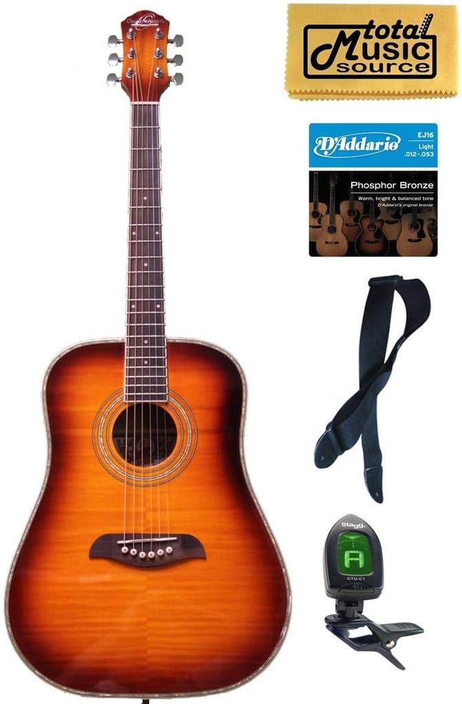 Oscar Schmidt OG1FYS 3/4 Size Dreadnought Acoustic Guitar Bundle
