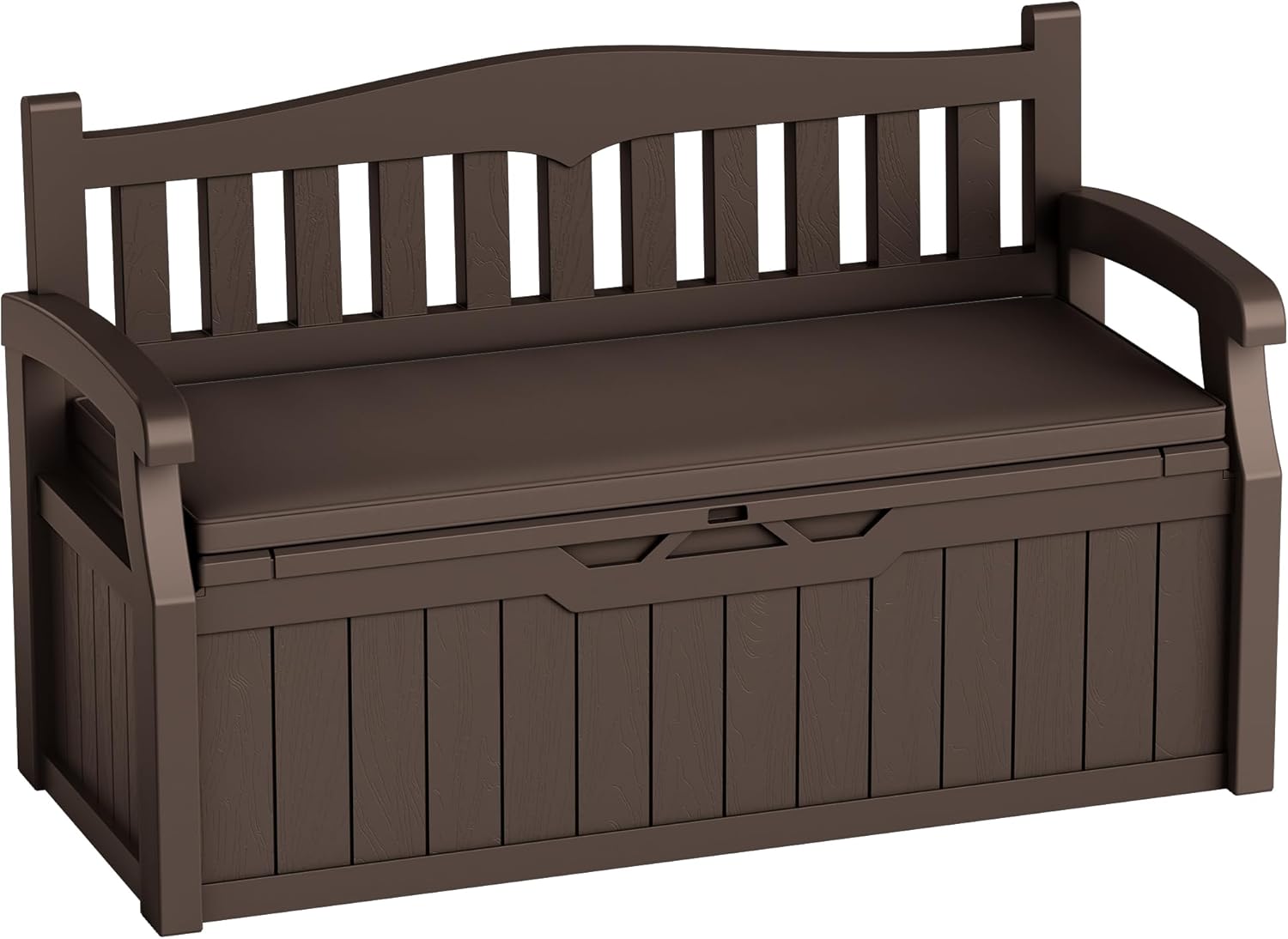 80-Gallon Outdoor Storage Bench with Cushion, Lockable Waterproof Deck Box with Armrests for Patio, Garden, Pool, Brown
