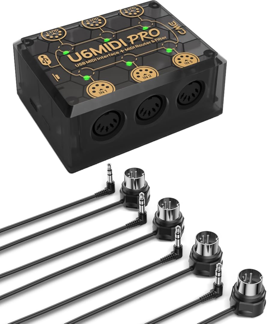 CME U6MIDI Pro + 4-Pack 2FT TRS 3.5 (A) MIDI Cables - MIDI Interface with Router, Mapper and Filter + 4-Pack TRS 3.5 Low-Profile MIDI cables
