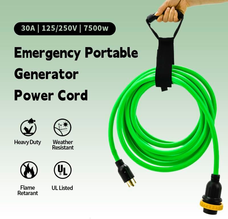 30 Amp Generator Extension Cord (50 Feet) 4-Prong 120/250 Volt 7500W, Lock L14-30P/L L14-30R, 10 Gauge SJTW Locking Power Cord for Manual Transfer Switch ETL Listed