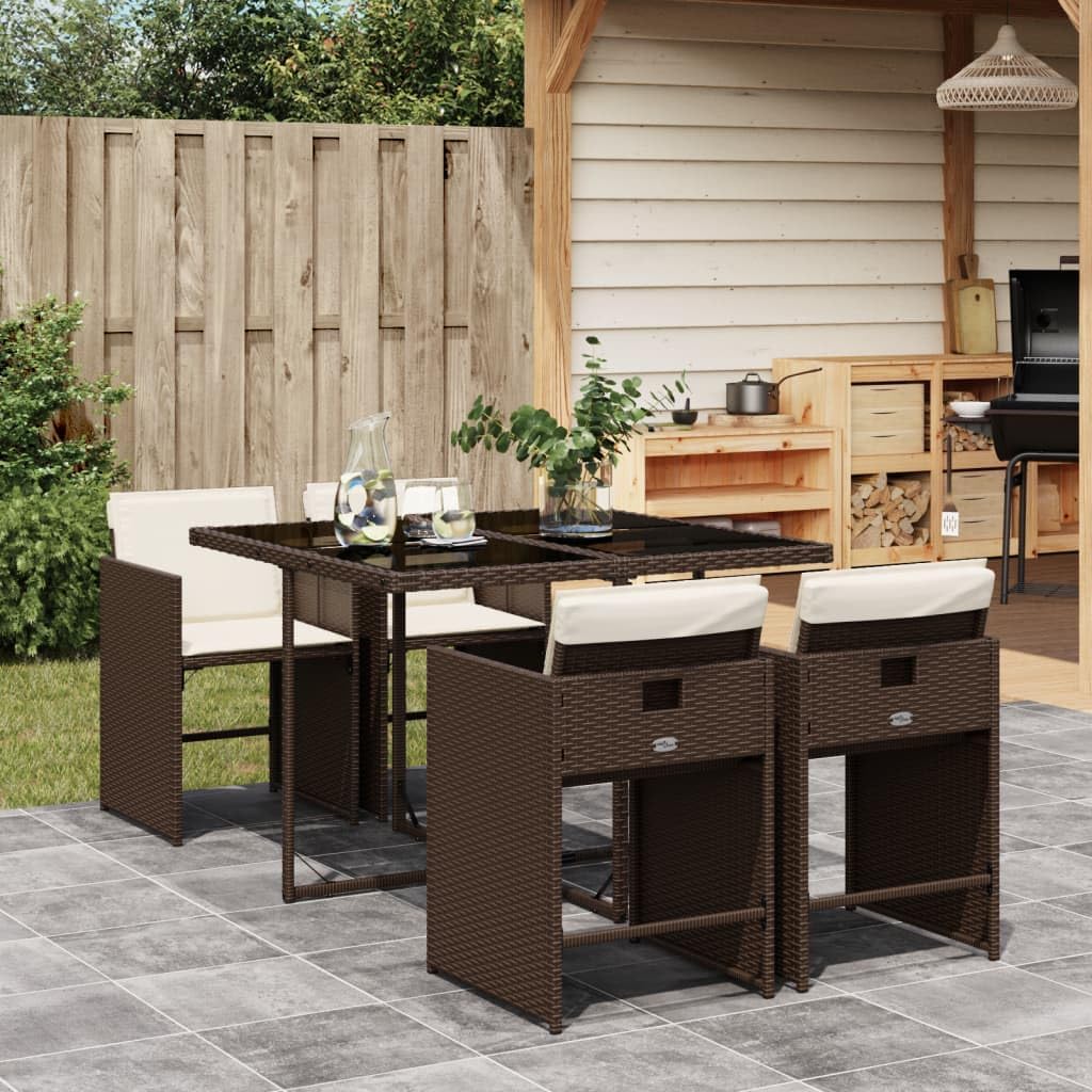 Patio Set 5 Piece Patio Dining Set with Cushions Brown Poly Rattan