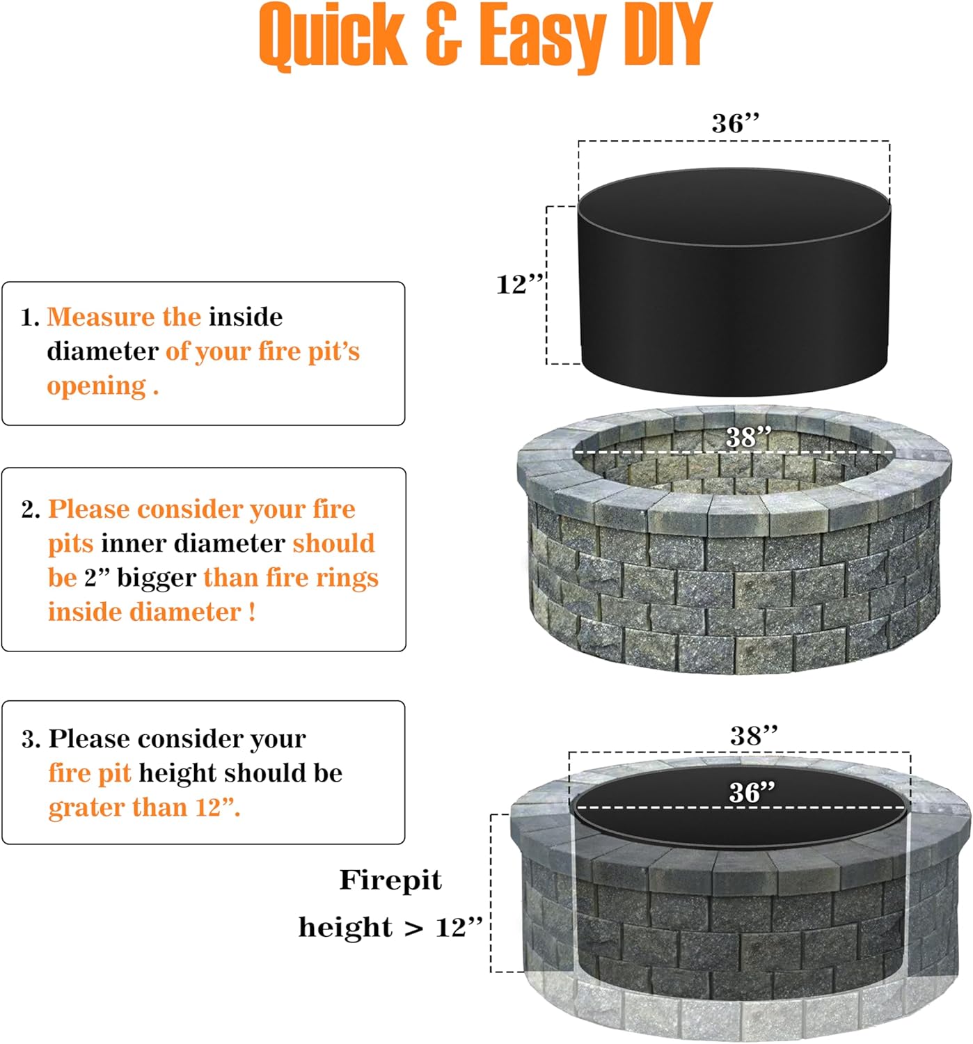 FEBTECH - Fire Rings for Outside Wood Burning Fire Pits - 36
