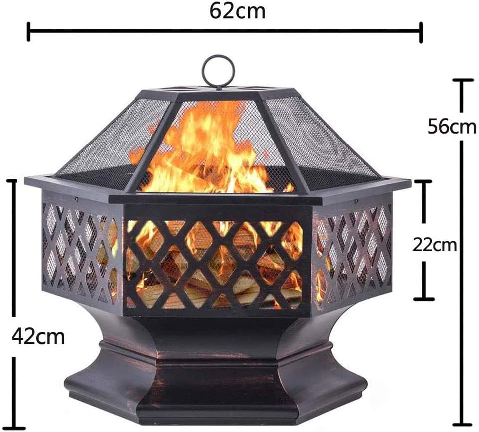 Wood Burning Bonfire Firebowl,22 Inch Hex-Shaped with Mesh Screen Firepits