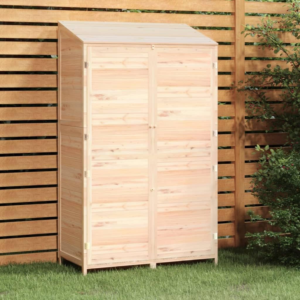 Rustic Solid Wood Garden Shed for Outdoor Storage, Fir Wood Tool Shed with Flap Closure and Natural Finish Brown, 40.2 x 40.2 x 68.7 in