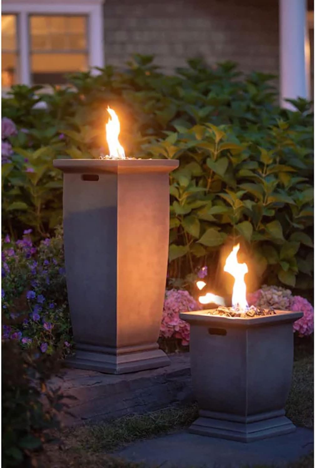 Endless Summer 15 Inch 10,000 BTU LP Gas Outdoor Concrete Style Fire Column Patio Heater with Integrated Ignition and Black Fire Glass, Brown