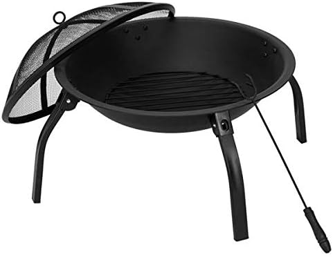 22 Inch Folding Iron Fire Pit Bowl, Portable Round Steel Wood Burning Brazier for Backyard, Decorative Firepit, Deck Safe FirePit, Fire Pit for Outside Backyard, Porch, Deck, Camping, BBQ