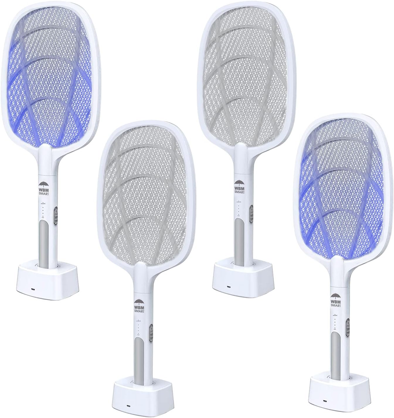 2 in 1 Electric Bug Zapper, Mosquitoes Trap Lamp & Racket, USB Rechargeable Electric Fly Swatter for Home and Outdoor Powerful Grid 3-Layer Safety Mesh Safe to Touch, Pack of 4