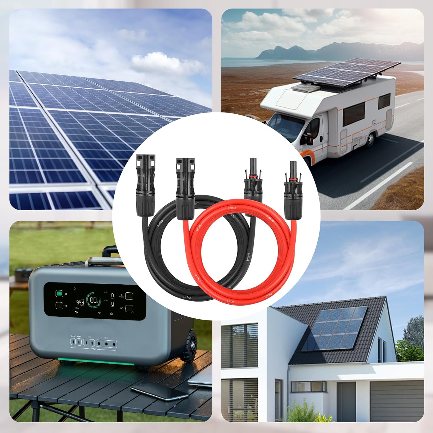 Solar Panel Extension Cable - 8AWG 40FT Solar Wire Cord 8 Gauge PV Wire with Female & Male Waterproof Connector for RV, Photovoltaic Systems, Home, Boat, Solar Panels, Car(40ft Red + 40ft Black)