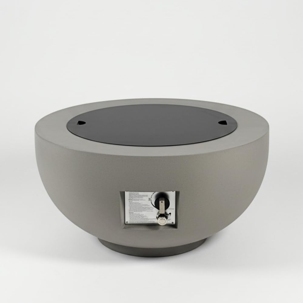 28-inch Round Outdoor Propane Fire Pit Table, 40,000 BTU Light Concrete Fire Bowl with Free Lava Rocks, Rain Cover and Lid for Patio, Garden, Deck