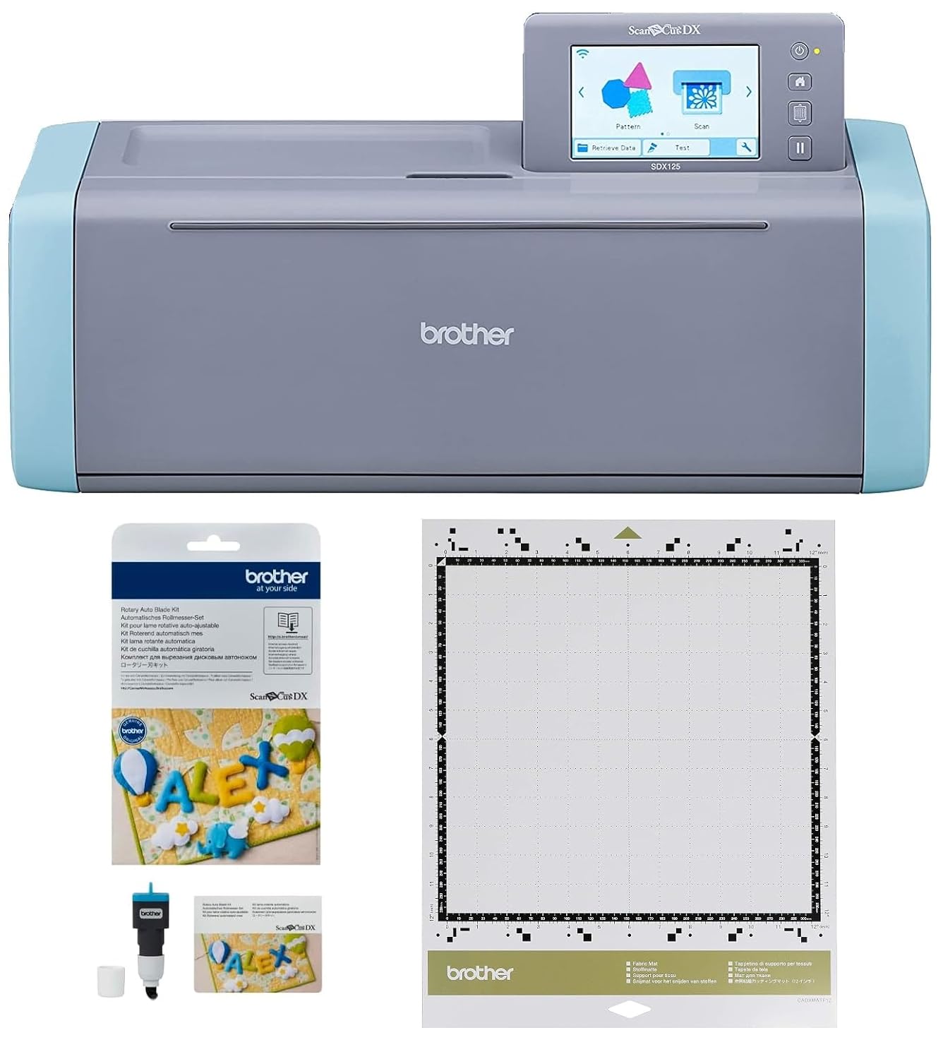 Brother ScanNCut SDX125E Electronic DIY Cutting Machine with Scanner, Plus Rotary Auto Blade Kit and Fabric Mat