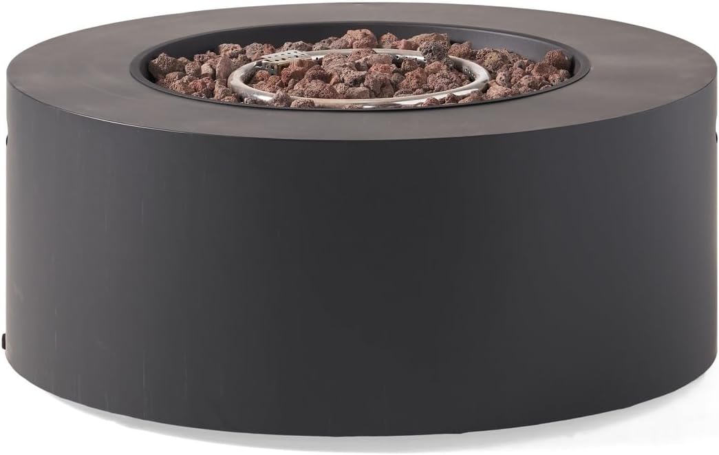 Penau 32 Inch Round Iron Propane Fire Pit, 40,000 BTU, Smokeless Design, Quick Ignition, No Assembly, Dark Grey