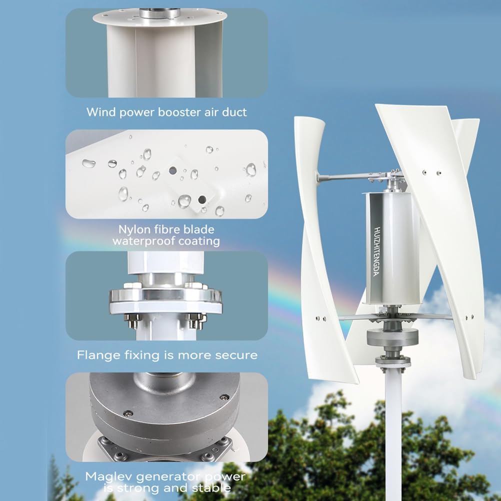 12000W 48V Vertical Axis Wind Turbine Windmill, Free Energy Generator Home Camping with Hybrid Solar Lithium Battery Charger, with Controller
