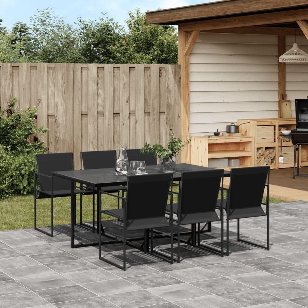 7 Piece Patio Dining Set Black Textilene Garden Furniture