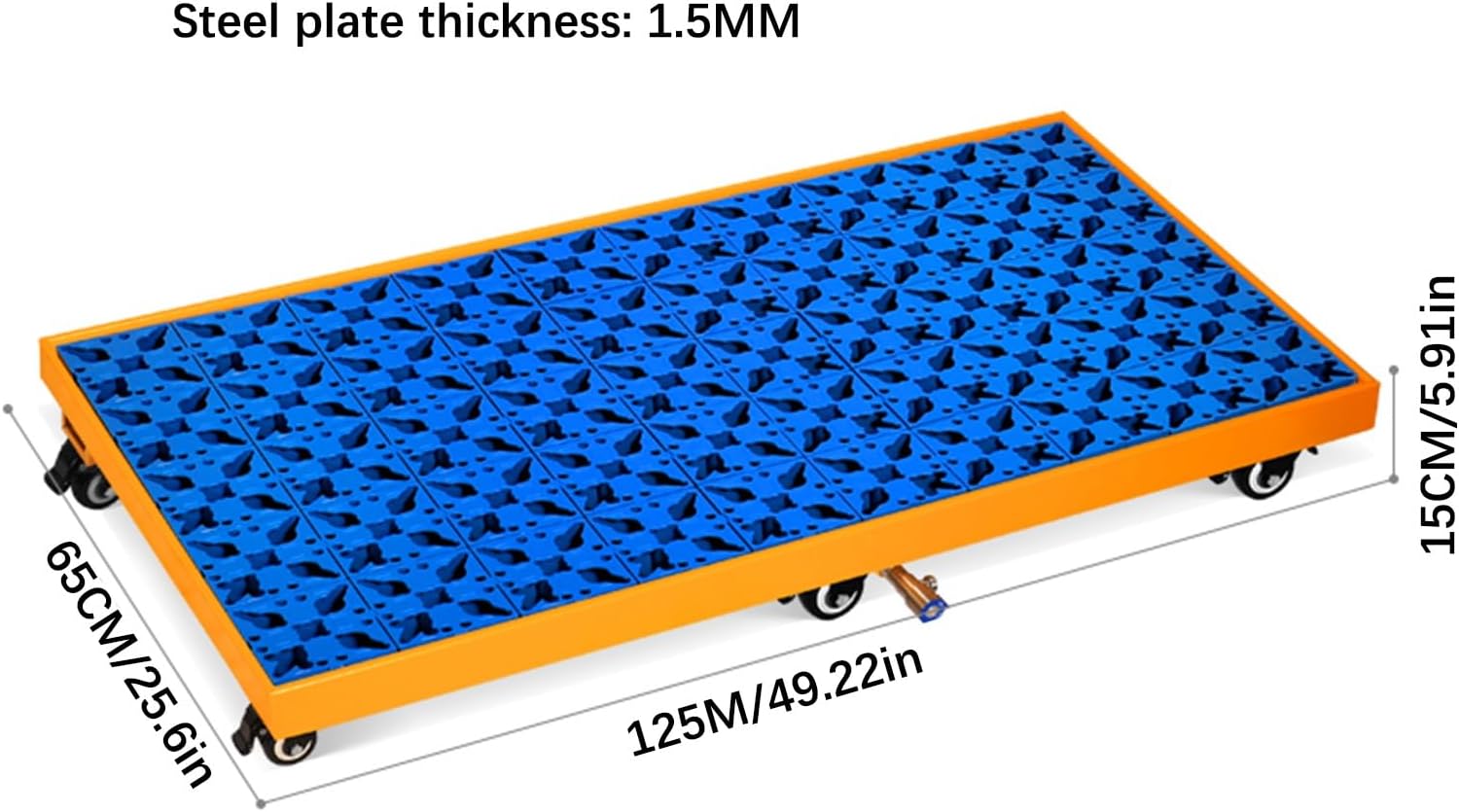 Spill Containment Platform,Industrial Spill Containment Pallet with Drain, Yellow Leakproof Tray On Wheels for Oil Drums & Washing Machines, 125X60Cm - Ideal for Warehous-Yellow-125x65x15CM