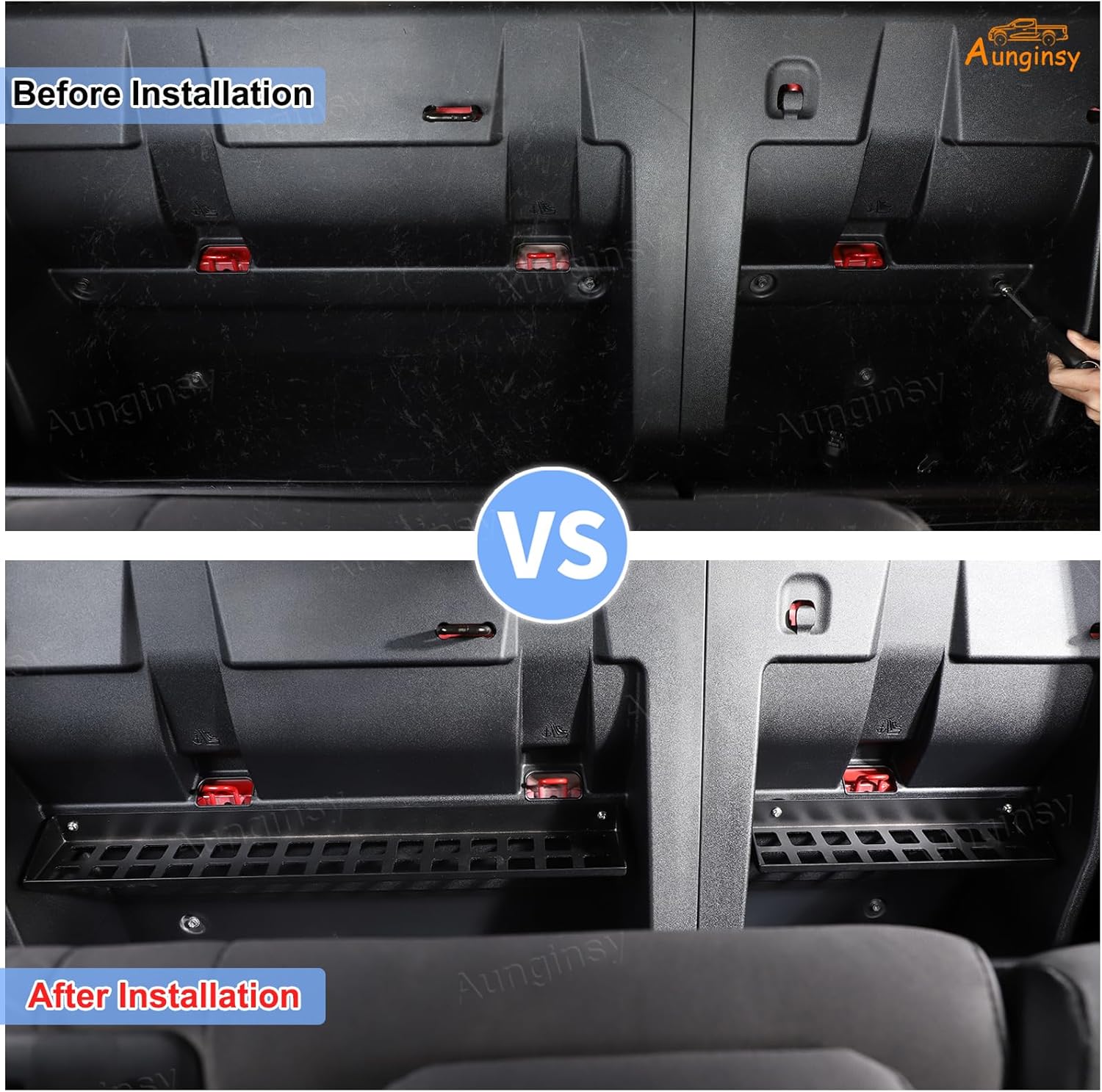 Aunginsy Backseat Car Organizer Tray Compatible with Toyota Tacoma 2016-2023 Aluminum Second-Row Seat Back Storage Partition Storage Rack Shelf Panel Hanging Expansion Storage Baffle Box Accessories