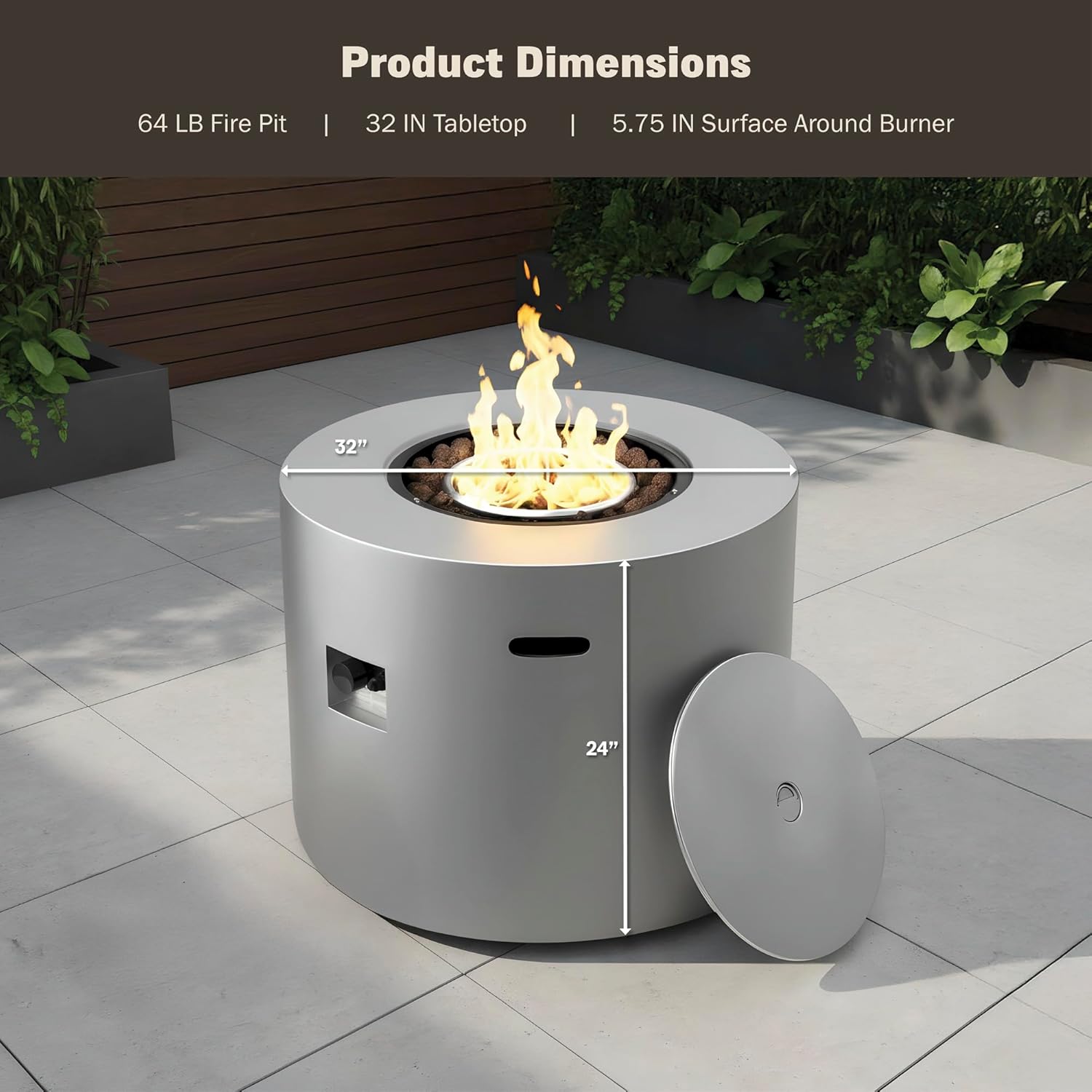 Kinger Home Loren 32-Inch Round Propane Fire Pit Table, Alloy Steel Outdoor Fire Pit with 50,000 BTUs, Certified, Includes a Burner lid, Lava Rocks and Weatherproof Cover
