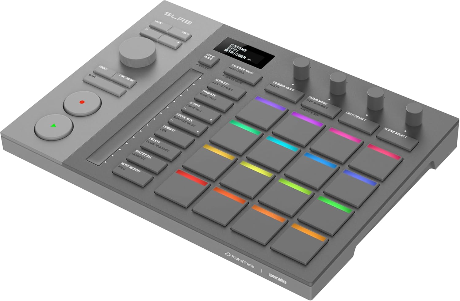 AlphaTheta SLAB MIDI Controller — Unlock Serato Studio (Full Version), Multi‑Function Dial & Focus Control, 16 Velocity Pads With Aftertouch, Touch Strip Performance; Works with Serato DJ Pro