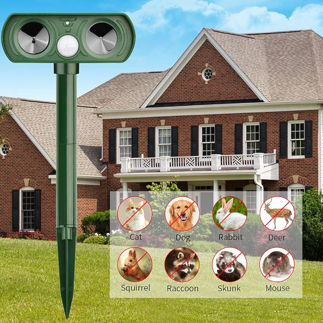 Animal Repellent Outdoor Solar Ultrasonic Pest Repeller Deterrent to Repel Cat, Squirrel, Deer, Raccoon, Skunk, Rabbit with Motion Detector