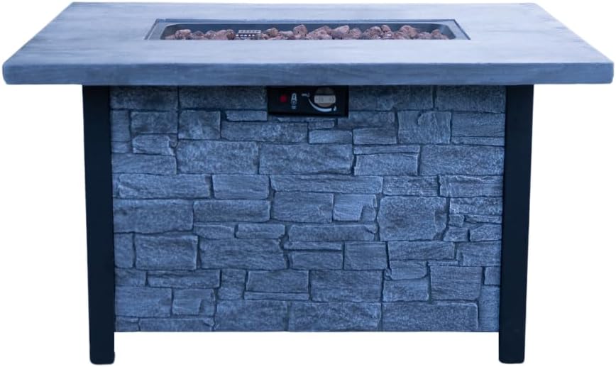 44 Inch Outdoor Propane Gas Fire Pit Table with 50000 BTU Heat Output for Patio Garden Backyard - Cultured Stone Finish